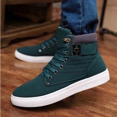 

Retro casual lace up simple comfortable boots trendy men s round toe high top board shoes in spring autumn 48 зелений