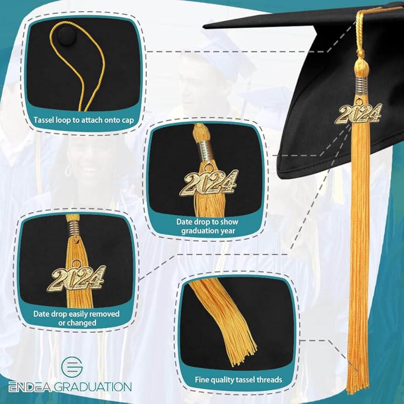Endea Graduation Single Color Tassel with Gold Date Drop (Gold, 2024) 2024 золотой