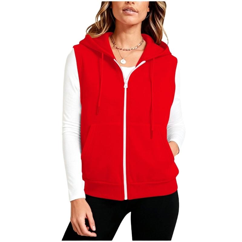 Women’s Sleeveless Sun Protection Vest Zip Up Hoodie Jacket Lightweight Drawstring Sweatshirt Outdoor Shirt with Pockets