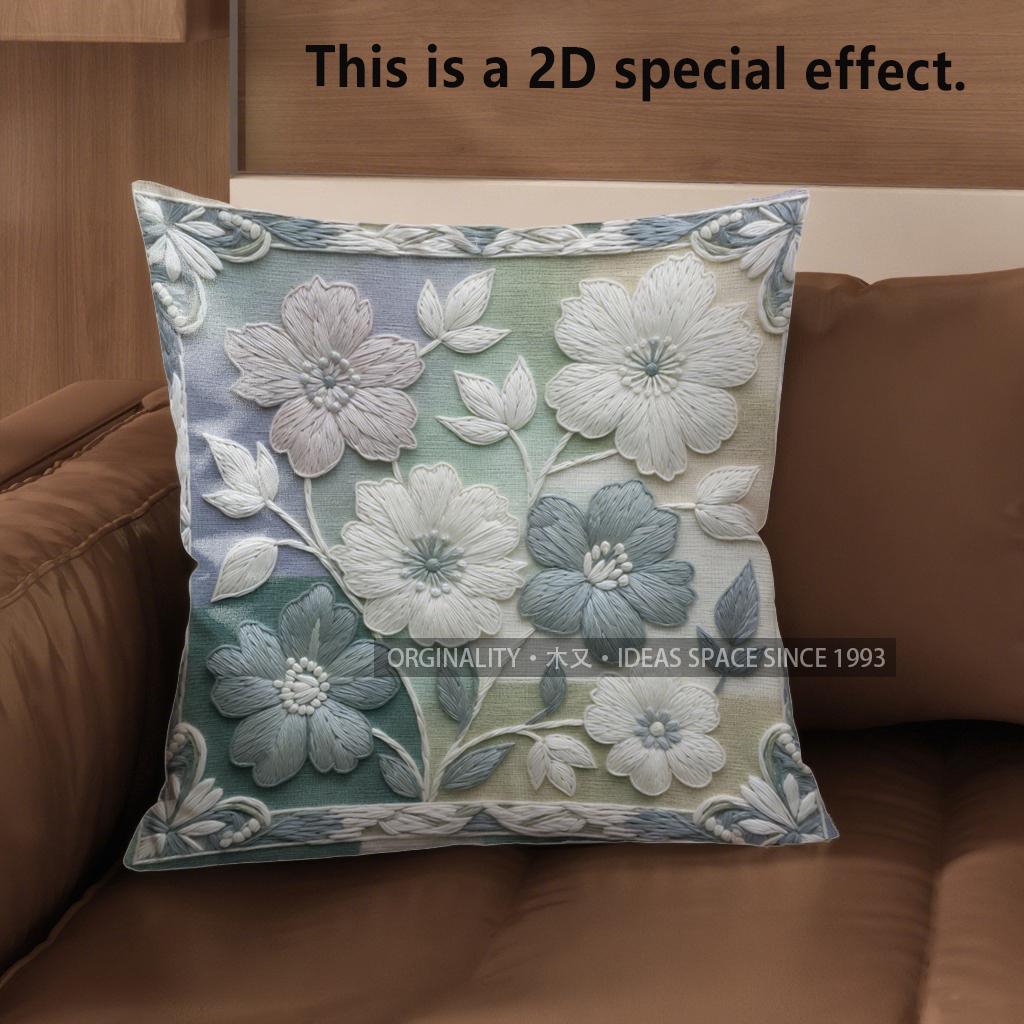 2D Floral Embroidered Pattern Decorative Pillow Covers Pattern Cushion Cover Suitable For Sofa Bedroom Car Pillow Cover