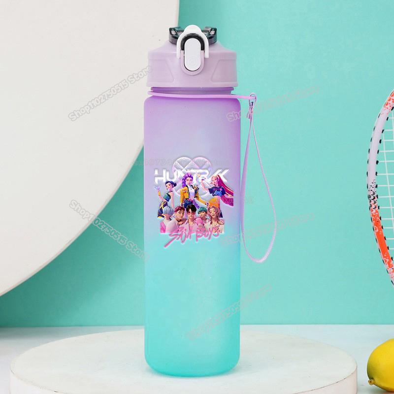 750ml KPop Demon Hunters Gradient Water Bottles High-capacity Drinking Straw Cup Portable Girl Office School Outdoor Bottles