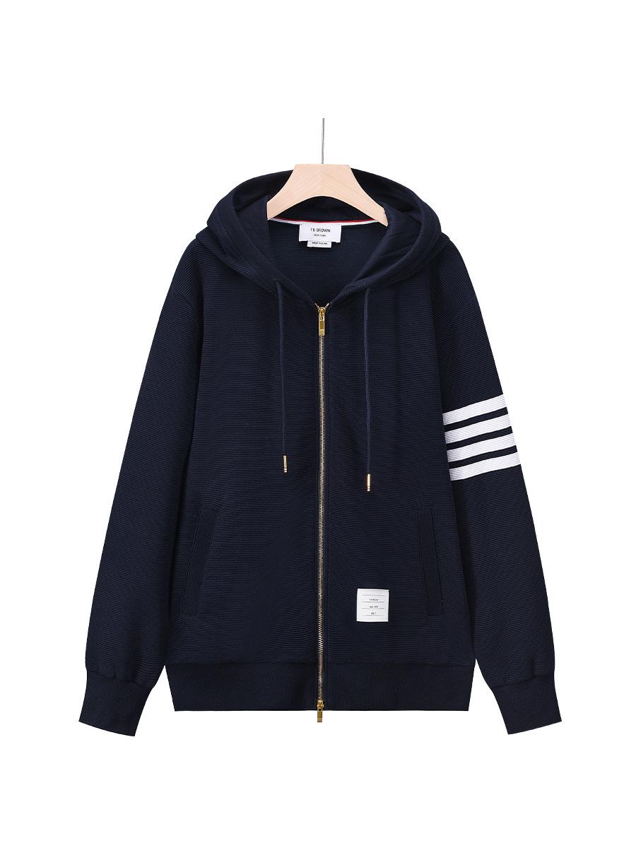 

BROWIN2025 Мужской худи с капюшоном и верхняя одежда с четырьмя полосками, окрашенными пряжей - Осень/Зима L синий