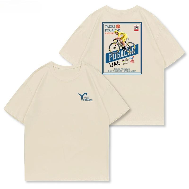 

POGACAR T-shirt, Illustration of A Tour De France Bike, American Retro Casual, Heavyweight Short-sleeved Shirt Summer L