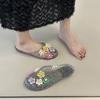 Fashion New Korean Fashion Women's Jelly Shoes with Flower Accessories Summer Footwear Ladies Flat Slippers Vocation Beach Slides Size36