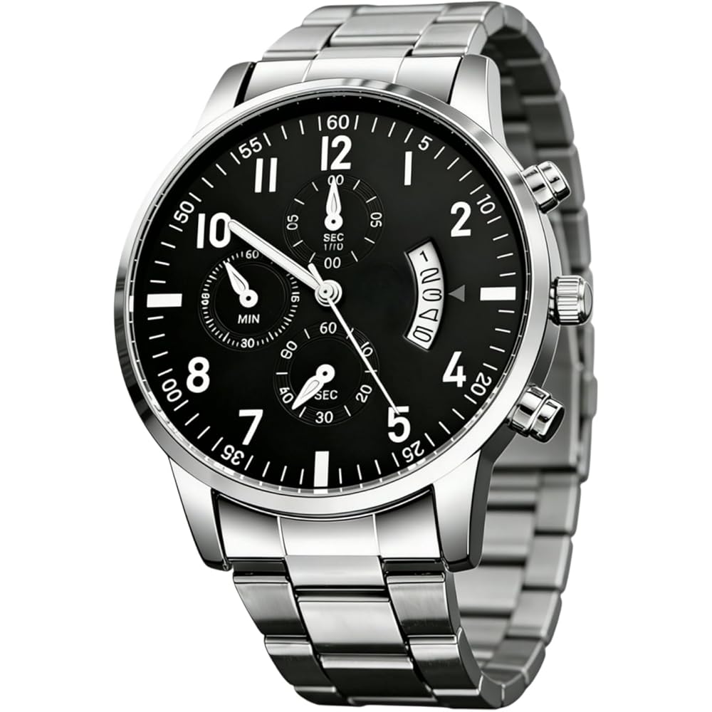 Fashionable Men s and Women s Watch Silver and Black Steel Band Casual Business Style