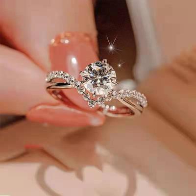 New Imitation Moissanite Diamond Ring Simulation Diamond Ring Women's Niche Open Ring Ins Style Fashion Personality