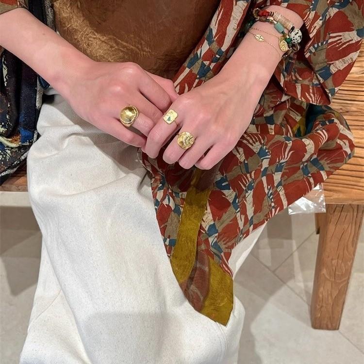 Stunning Vintage Gold Geometric Zircon Inlay Ring For Women Perfect For Stacking And Fashionable Everyday Wear