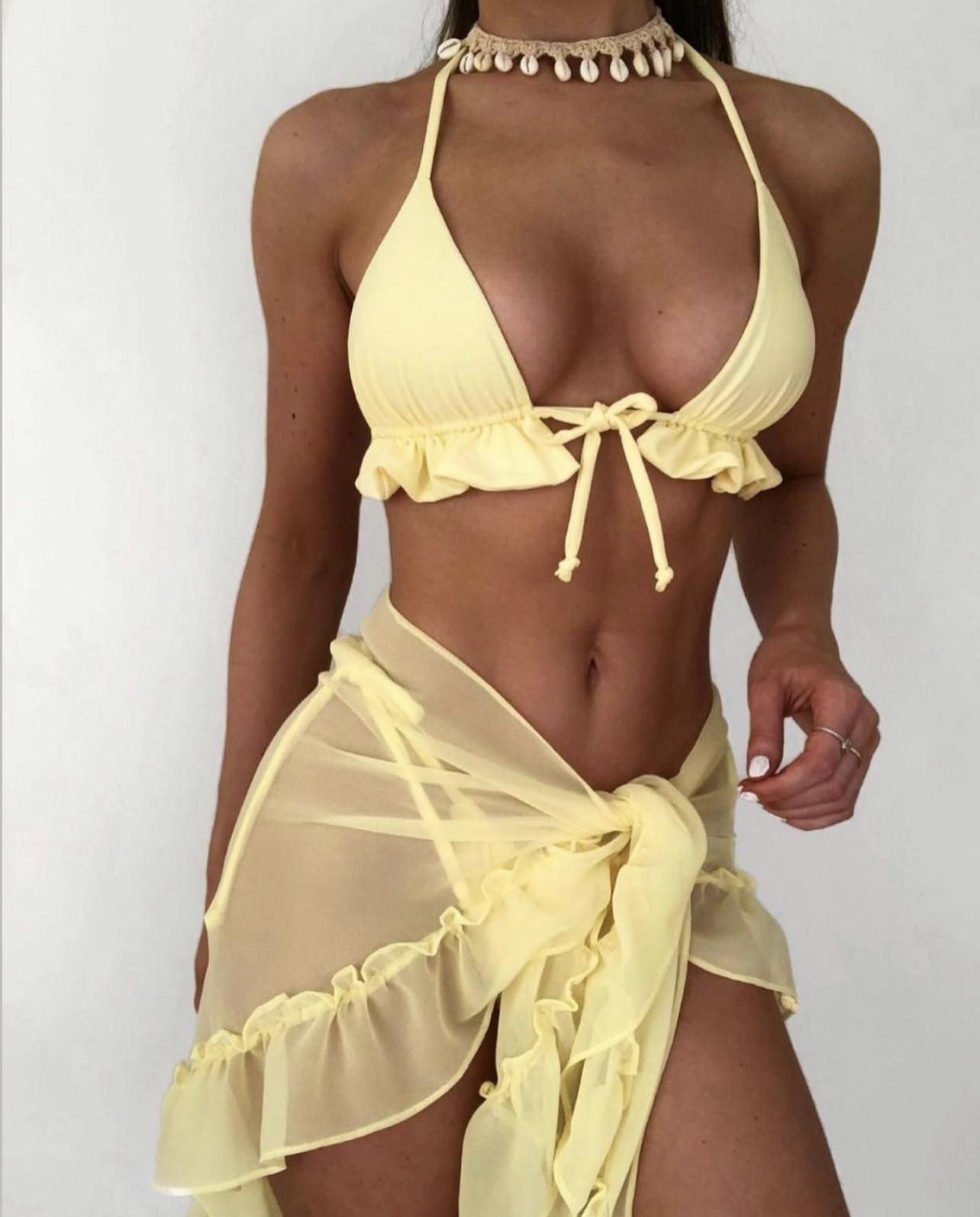 European and American mesh skirt pendulum pleated swimsuit bikini bikini S