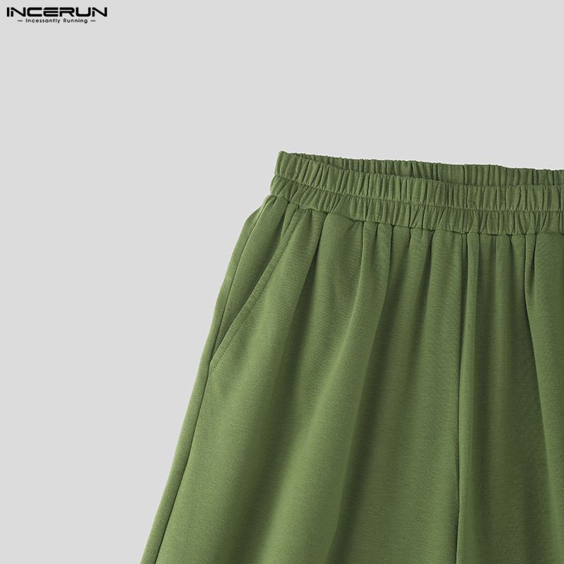 INCERUN Men Elastic Waist Casual Baggy Drop-crotch Pants Long Harem Trousers