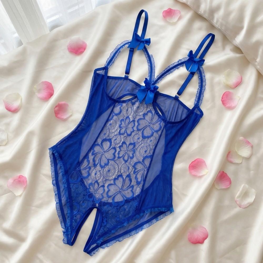 Deep V Women Underwear Open Crotch Lace Sling Nightwear Sweet Lace Bow Bodysuit Gifts