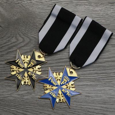 Prussian Oak Leaf Blue Iron Maltese Cross Bravery Medal Badge