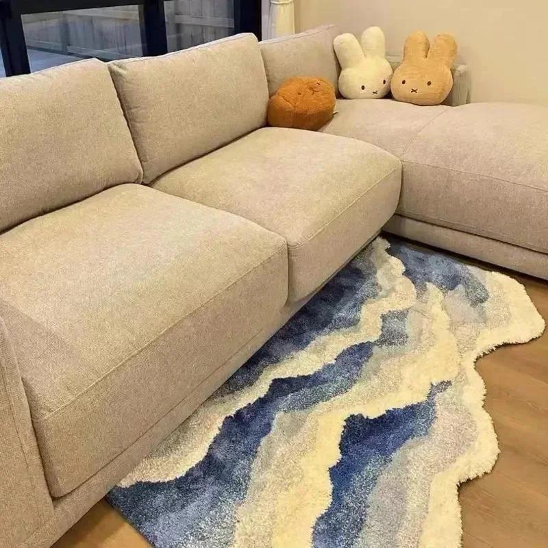 Thick Flocking Ocean Wave Rug Non Slip Rubber Back Washable Acrylic Floor Mat For Bedroom Bathroom Beach House Decor