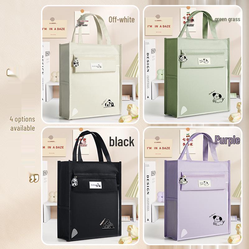 Panda Tutoring Bag: Transparent Canvas Handheld Book Bag for Kids with Extra Large Capacity