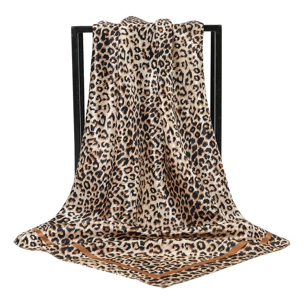 90*90cm Leopard Print Square Scarf Women Soft Satin Shawl Handkerchief Muslim Luxury Scarves Hijab Foulard Bandana