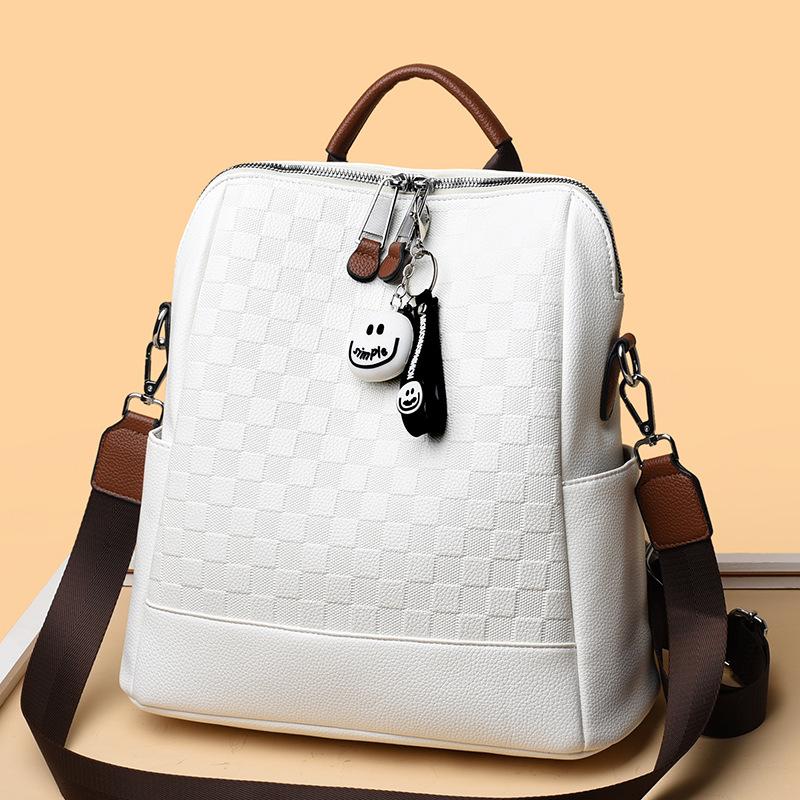 New Embossed Chessboard Plaid Backpack for Women's Bag Genuine Leather Texture Send Pendant Multi-functional Ins Backpack Trendy