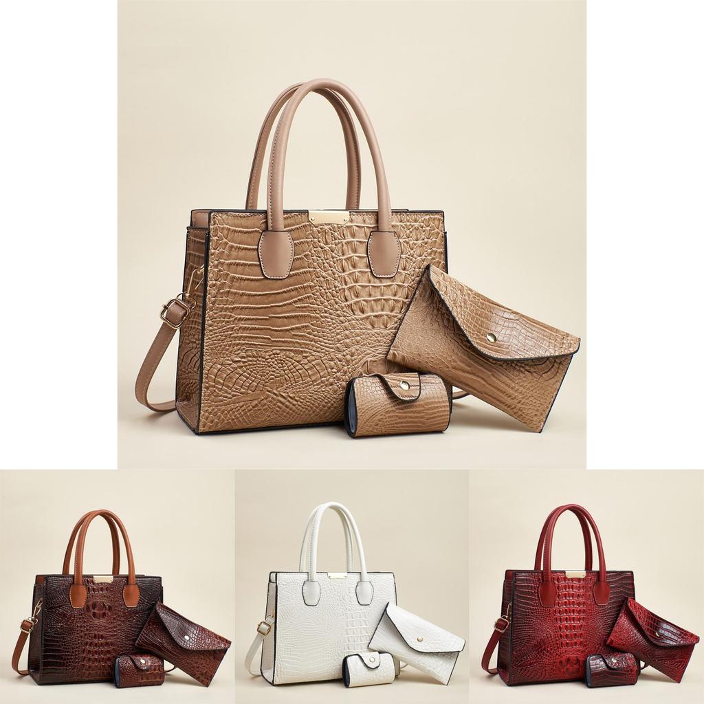 Fashion Solid Color Crocodile Texture Women Casual Shoulder Bag Three Piece Set For Daily Use And Office Commuting