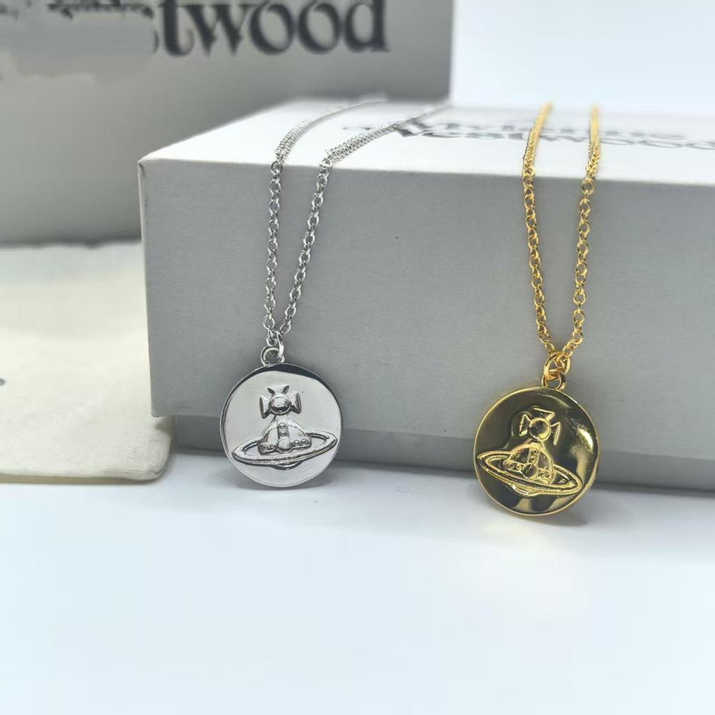 Empress Dowager Saturn Pendant Necklace: Luxury Coin Design for Women's Elegant Style.