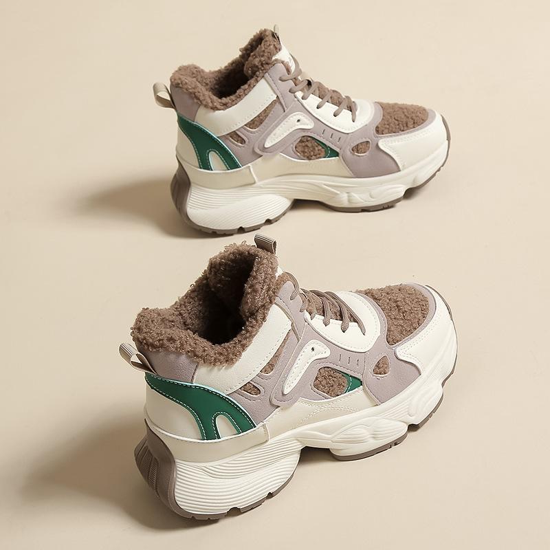 

Women s lightweight velvet thickened cotton shoes 2025 winter warm versatile and comfortable female dad shoes platform sports shoes 40