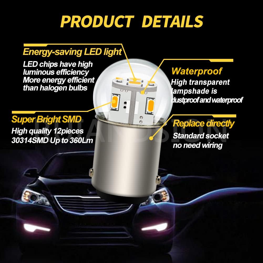 [12SMD High Brightness/Compatible with Many Vehicles] Ruiandsion BA15D LED Bulb