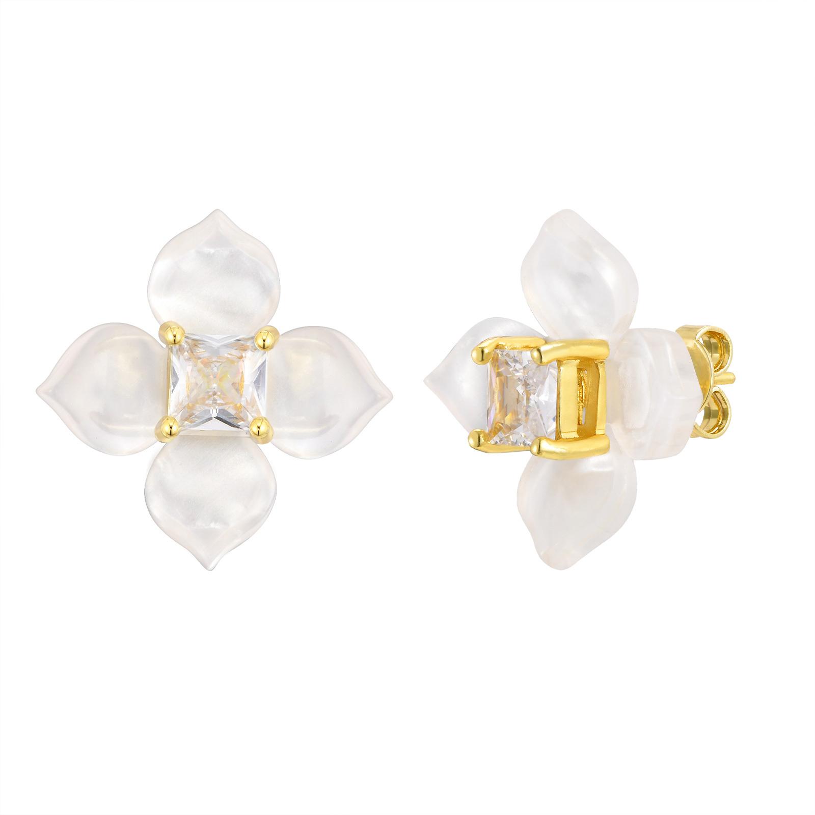 

Enamel Flower Earrings for Women, Cubic Zirconia Studs Blossom Plumeria Earrings, Stainless Steel Floral Ear Jewelry
