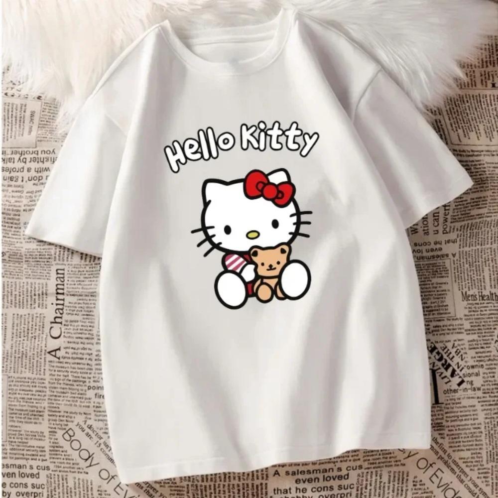 

Cartoon Fashion Lovely Hello Kitty Print Women Ladies Girls T-Shirt Cartoon Harajuku O Neck Short Sleeve Unisex Summer Tops XXXXXL белый