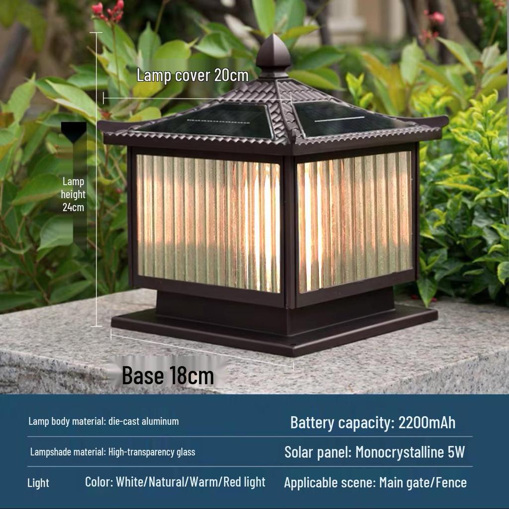 Solar Waterproof Outdoor Garden Post Light for Villa Entrances, Yards, and Fence Walls