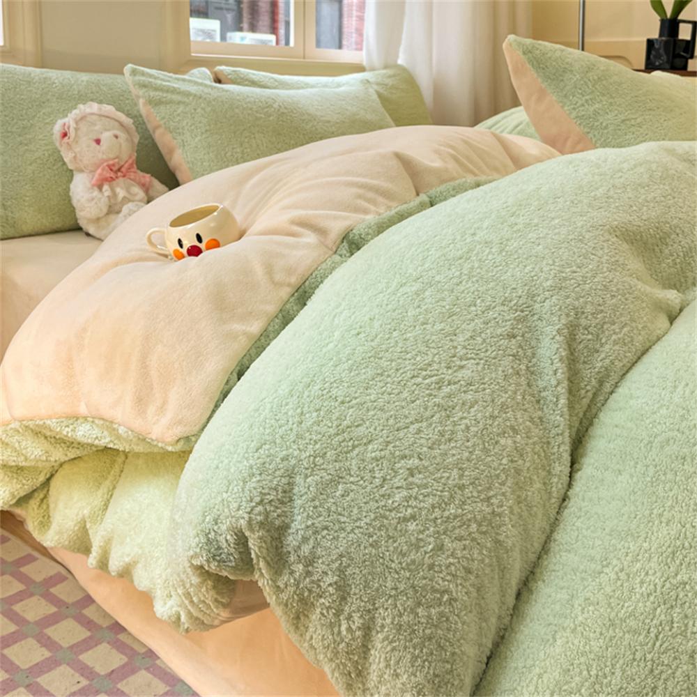 Solid Color Bedding Set Winter Thickened Warm Duvet Cover Pillowcase Four Piece Set Flannel Coral Fleece Bed Sheet Quilt Cover