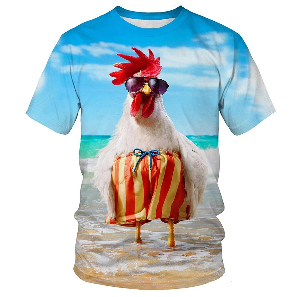 Summer Men's New Cute Chick Pattern T-Shirt, Fashionable Casual Fun Streetwear, Breathable Plus-Size Crew Neck Top