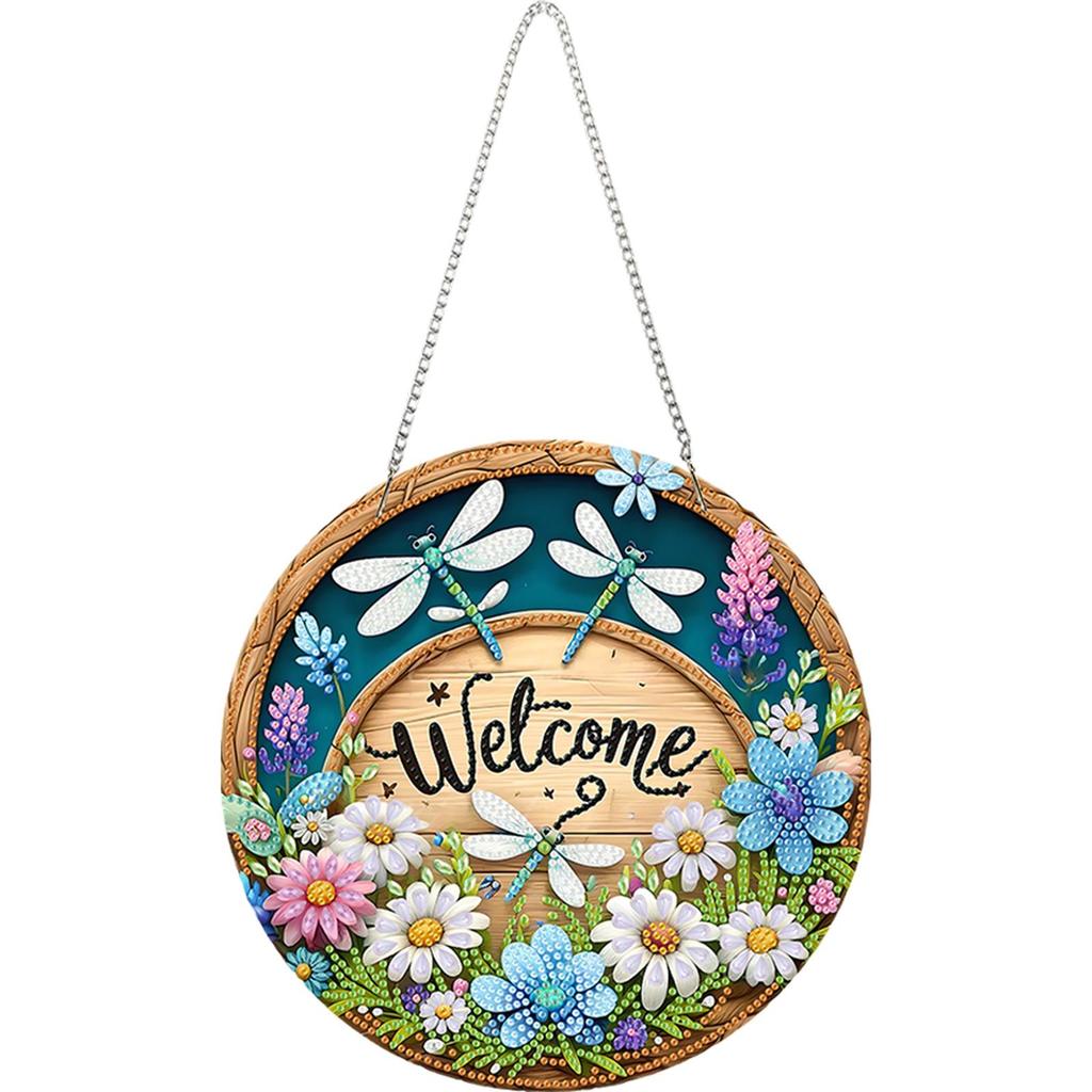 Acrylic Special Shape Hello Spring 5D DIY Diamond Painting Dots Pendant Diamond Painting Hanging Pendant for Garden Window Decor