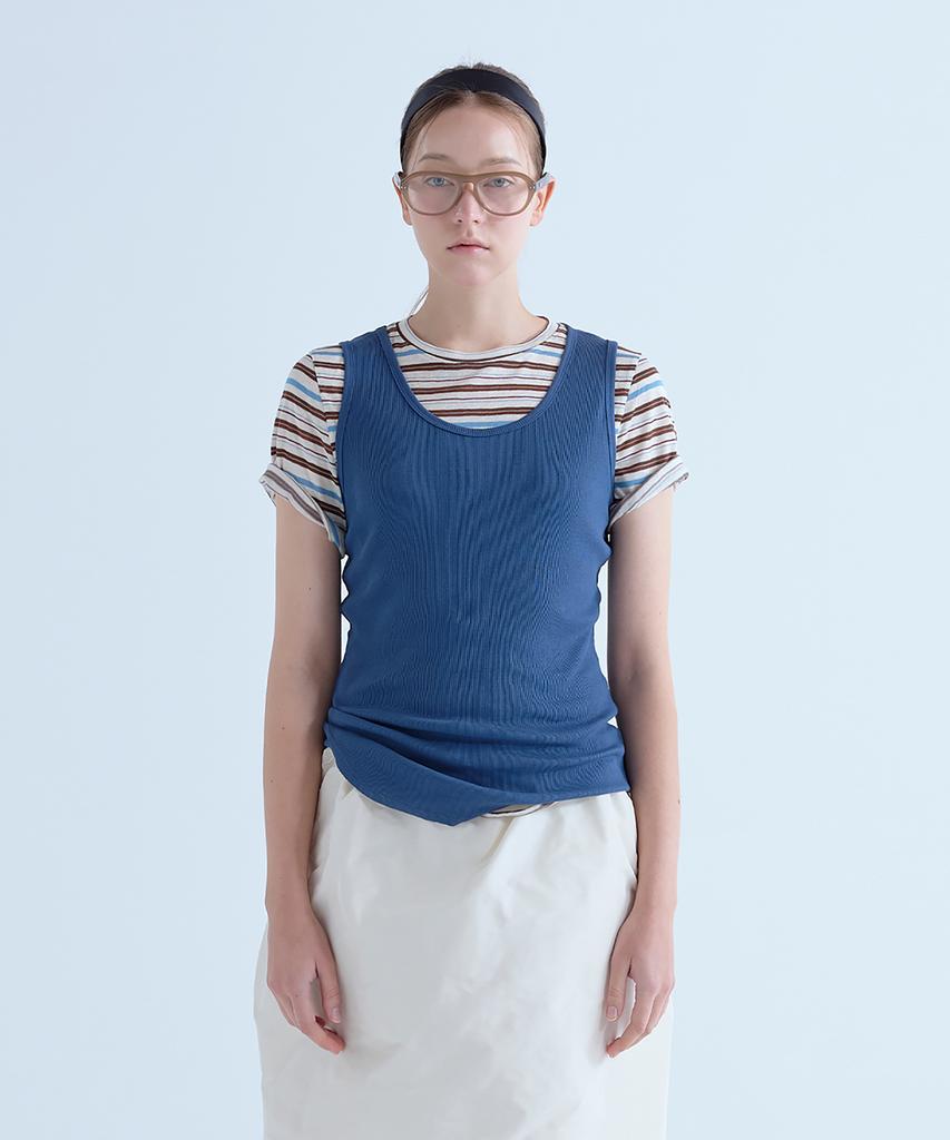 VOYONN Ribbed Sleeveless T-Shirt Dark Blue 0190