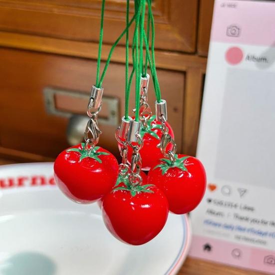 Decorative Pendant with Lanyard 1:1 Realistic Red Tomato Shape Keychain Bag Charm Mobile Phone Hanging