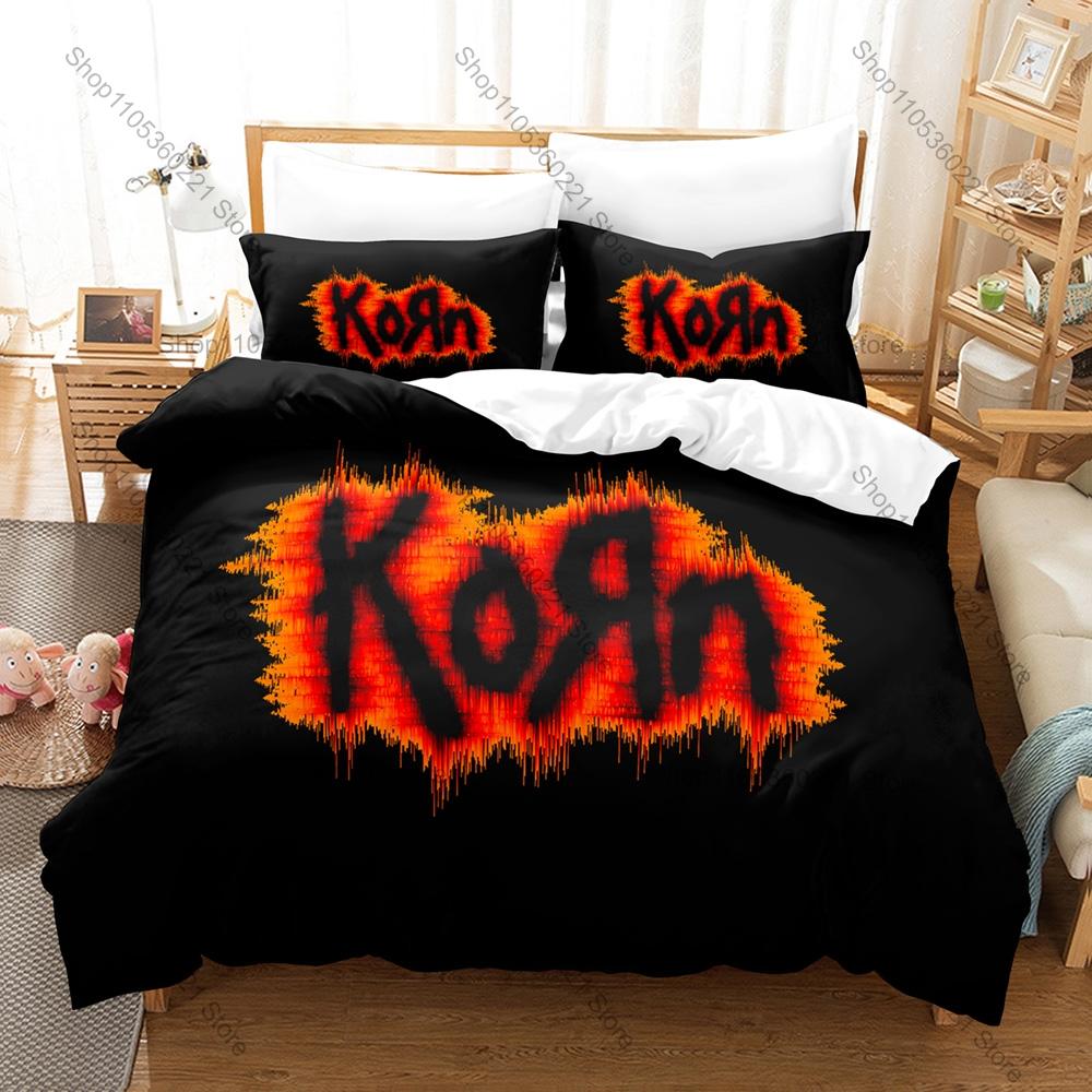 KoRn Raw Dark Gothic 90s Underground Nu Metal Horror Aesthetic Heavy Rock Bedding Set Duvet Cover + 2 Pillowcases All Season Use