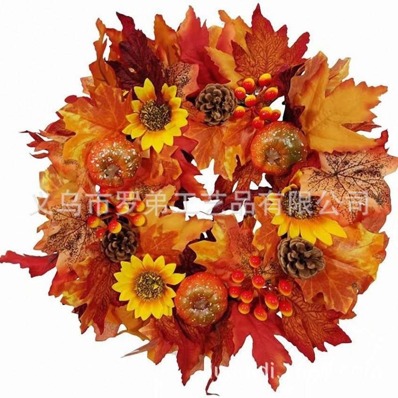 Harvest Wreath With Pumpkins Berries Vine Circle Halloween Thanksgiving Door Decor