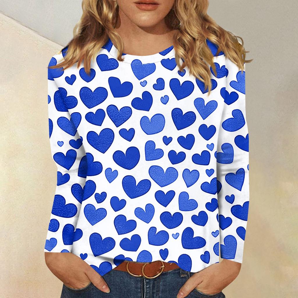 Long Sleeve Shirts For Women Cute Print Graphic Tees Blouses Casual Plus Size Basic Tops Pullover Valentine's Day