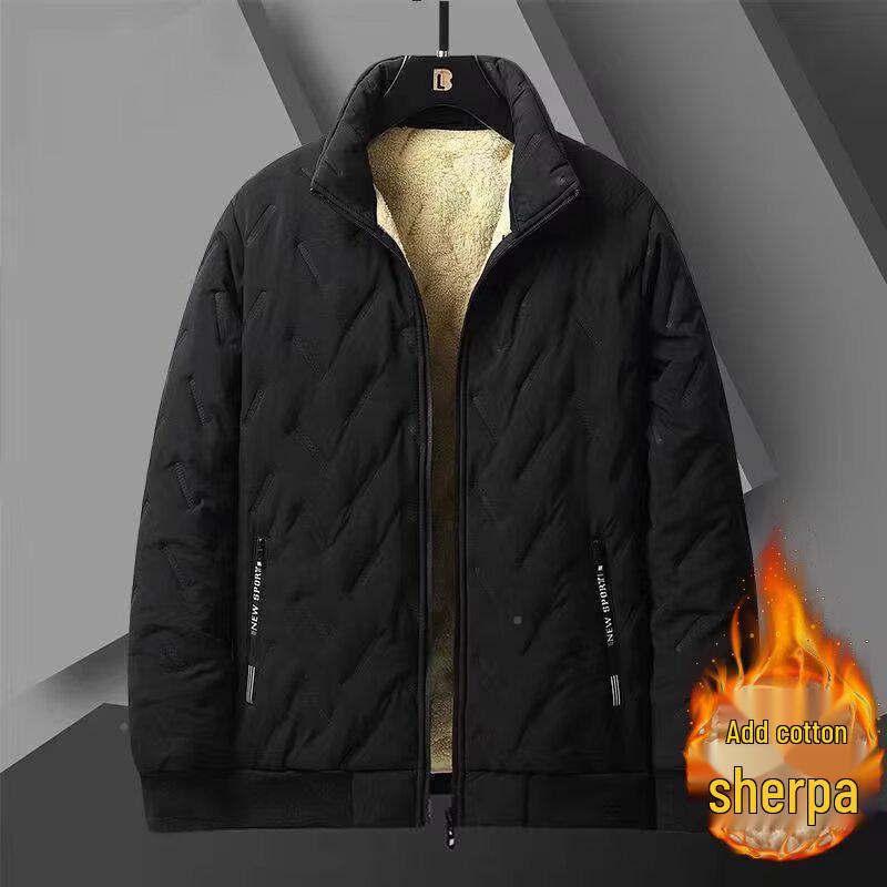 Men s Plus Size Lambswool Cotton Jacket - Thick, Warm, and Loose Fit XL чёрный