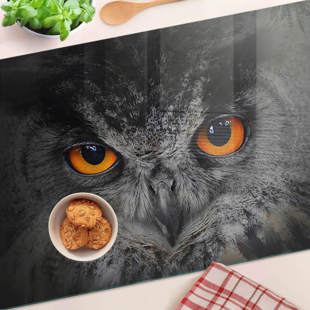 Glass Serving Board for Snacks Owl With Devilish Eyes 80X52 Cm
