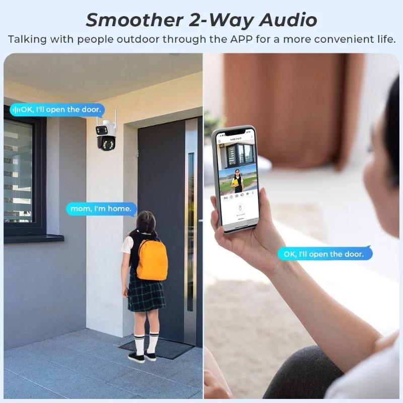 EU Plug 8MP PTZ Wifi Camera Outdoor Night Vision Dual Screen Human Detection 4MP Security Protection CCTV Surveillance IP Camera