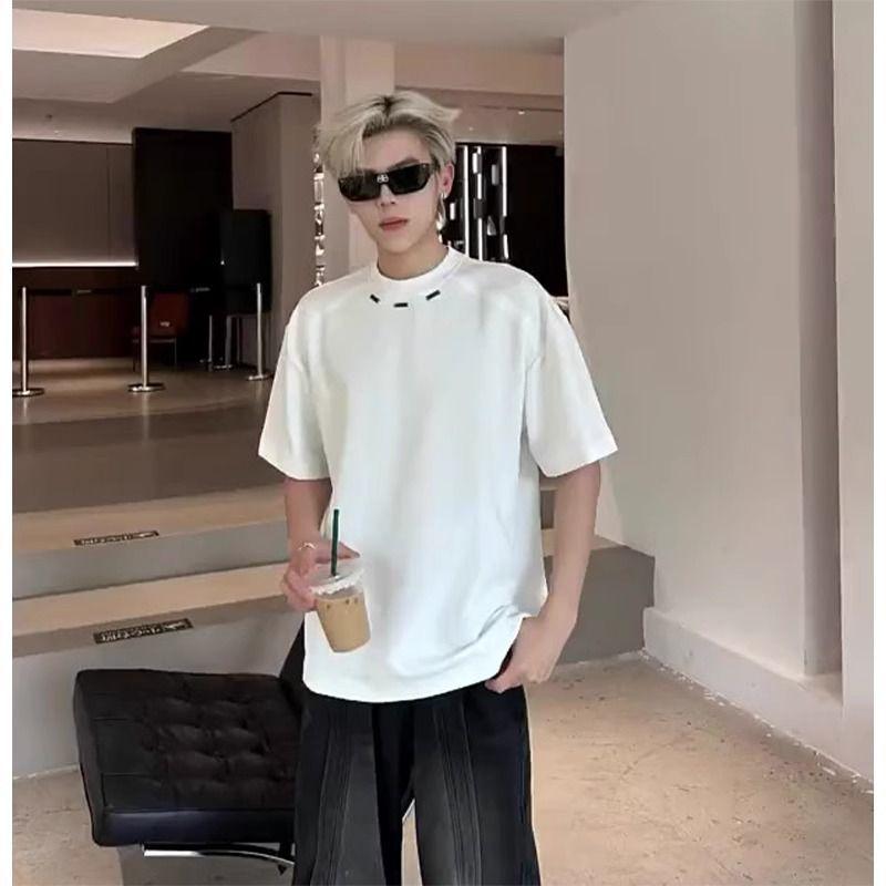 Мужская черная футболка Повседневная Свободный крой Короткий рукав Минималистичная Уличная одежда Топ S