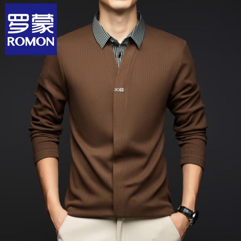 

Romon Men s Business Casual Faux 2-Piece Shirt Collar Knitted Sweater M