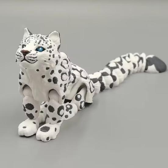 3D Printed Animal Model Realistic Snow Leopard Figurine with Flexible Joint Articulated Fidget Toy for Stress Relief