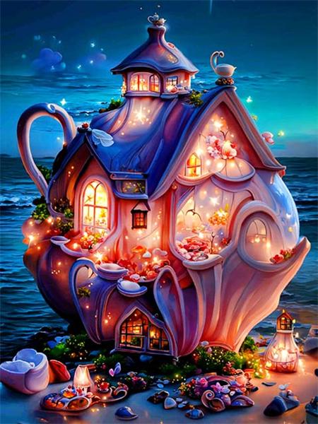 Diy Diamond Painting Castle Fantasy Scenery Embroidery Cross Stitch Night House Landscape Mosaic Home Decor