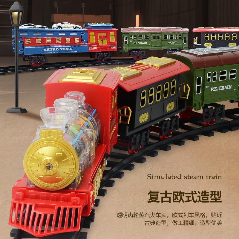 Children'S Electric Sound And Light Steam Transparent 7-Color Wheel Track Train Diy Assembly Track Ejection Car Toy