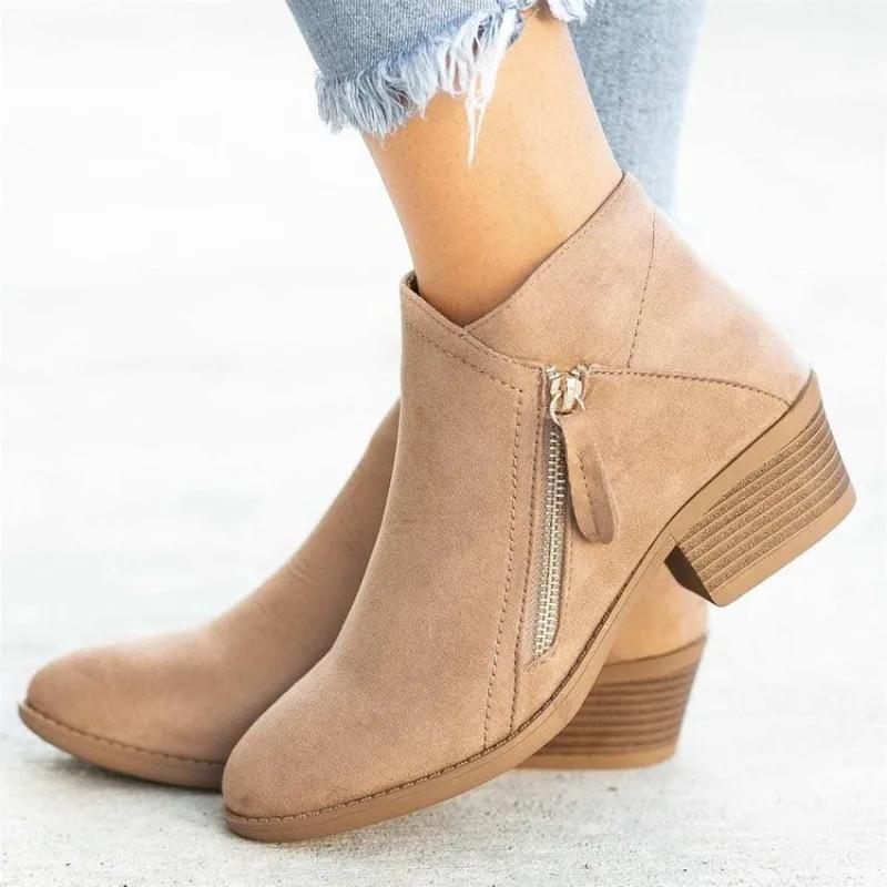 European and American Style 2024 New Suede Double-sided Zipper Versatile Simple Women's Short Boots Zapatos De Mujer Trafza