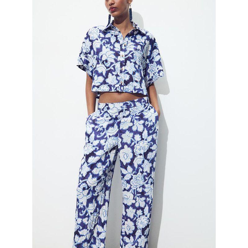 Summer Women's Flower Print Short Sleeve Lapel Short Shirt 3149596 Loose Casual Trousers 2657596