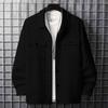 Men Coat Lapel Long Sleeve Solid Color Jacket with Small Square Decoration Loose Fit Single Breasted Outerwear