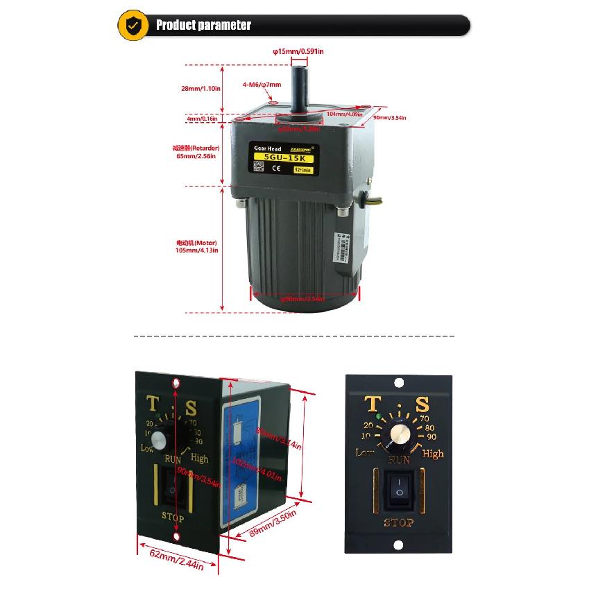 40W Micro AC Gear Motor 1Phase 220v Asynchronous Motor Induction Motor Shaft 12mm For Packaging Machine Adjustable speed