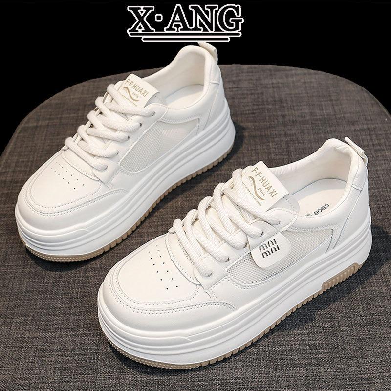 Leather platform white shoes children versatile heightening board shoes spring and summer new mesh breathable casual sports shoes