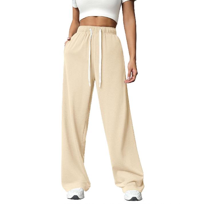 

New Minimalist Women S Fashionable Wide Leg Solid Color Casual Pants Casual Style Cotton Spring And Summer Pants XXL бежевый