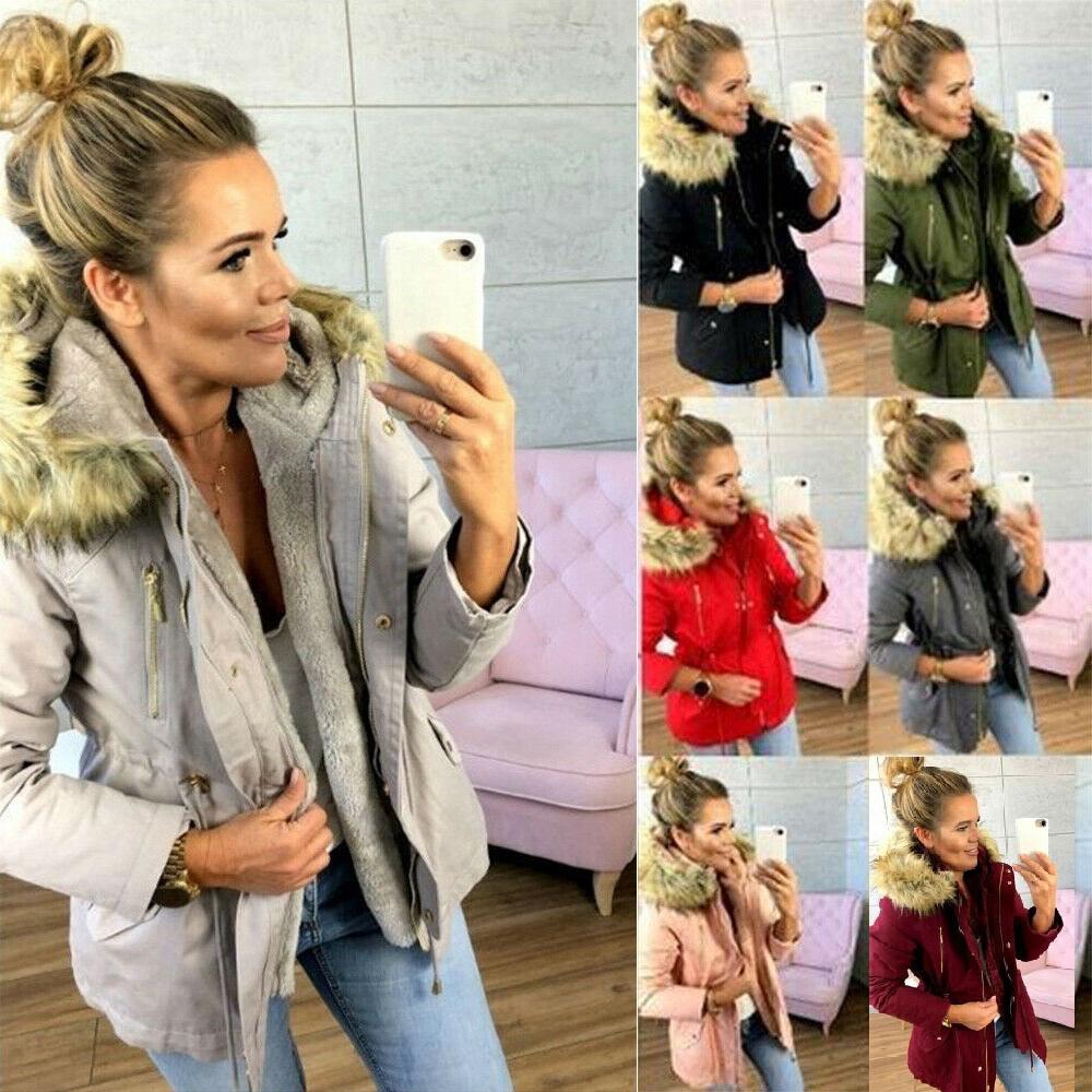 Womens Fur Winter Lined Parka Hooded Jacket Warm Thick Overcoats Outwear Coats