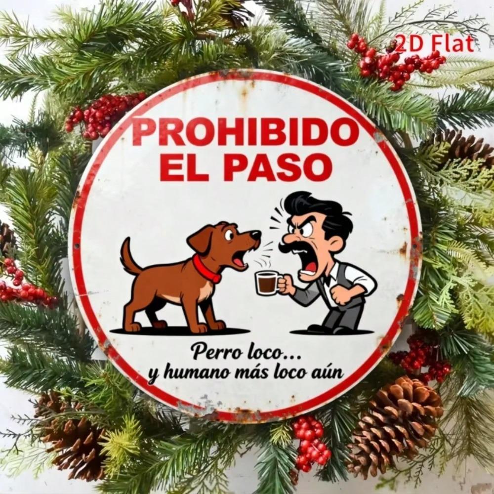 Retro Spanish Warning Tin Sign Round Metal Wall Decor For Home Bar Garage Man Cave